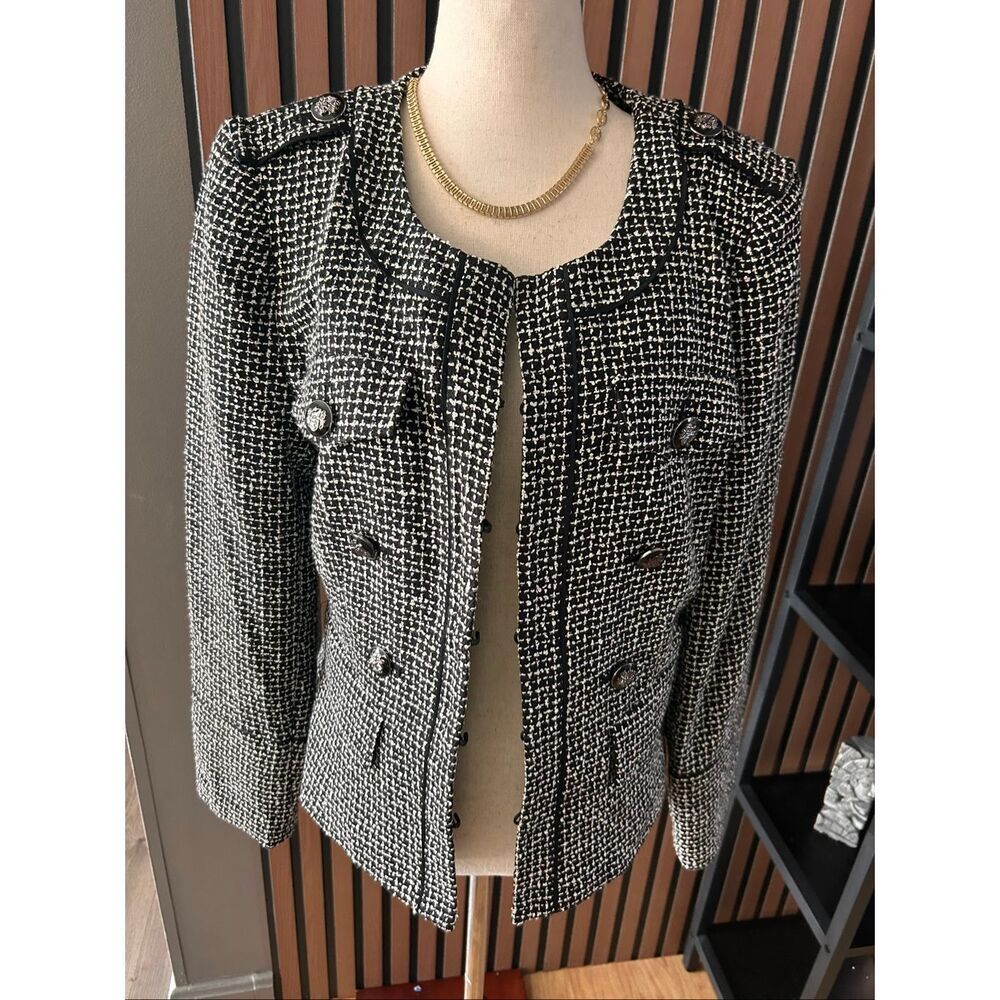White House Black Market Womens Tweed Military Moto Style Blazer Jacket Size 10